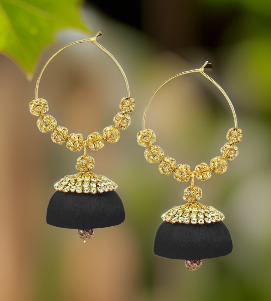 Black Handcrafted Silk Thread Jhumki