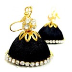 Black Handmade Silk Thread Jhumki Earrings