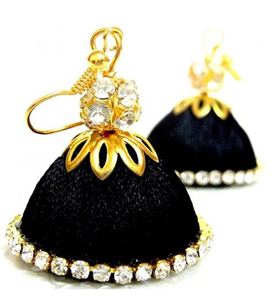 Black Handmade Silk Thread Jhumki Earrings